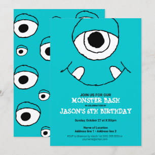 A Blue Monster Bash! Cute Monster Party Invites