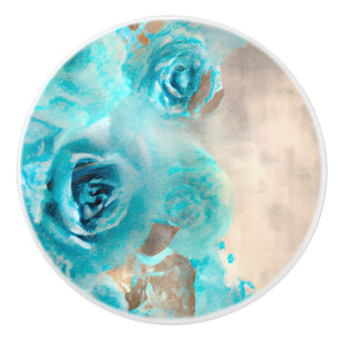 A Blue Shabby Chic Ephemera Design Series 7 Ceramic Knob