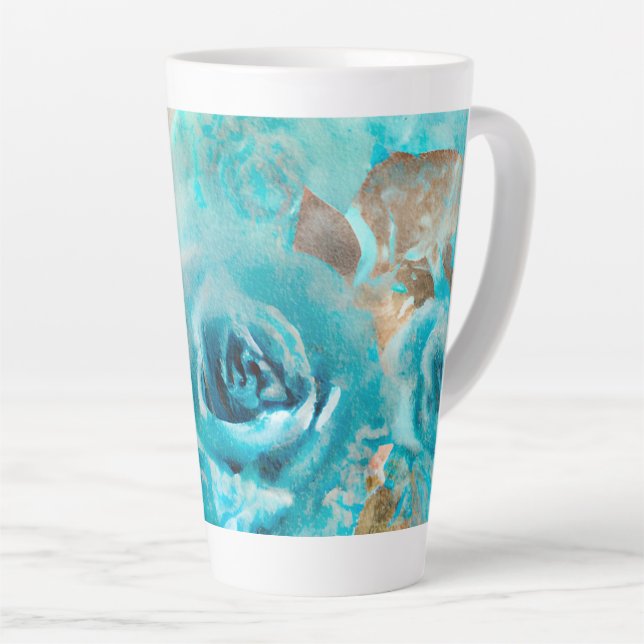 A Blue Shabby Chic Ephemera Design Series 7 Latte Mug (Right Angle)