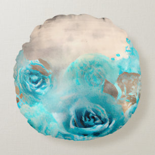 A Blue Shabby Chic Ephemera Design Series 7 Round Cushion