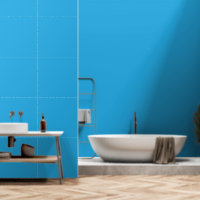 A blue square framed by a white border, presenting