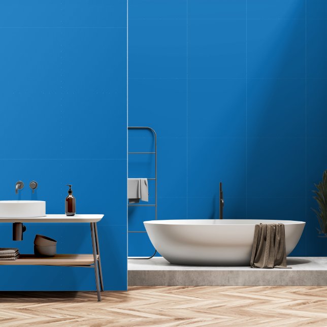 A blue square framed by a white border, showcasing wallpaper (Bathroom)