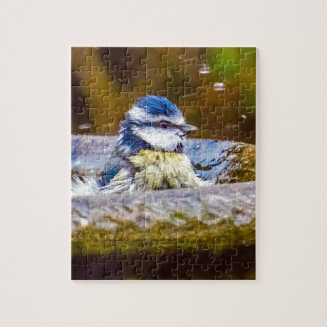 A Blue Tit in the Birdbath Jigsaw Puzzle (Vertical)