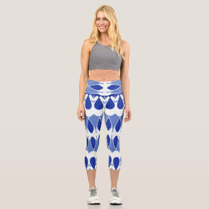 A blue & white trendy fabric pattern design capri leggings