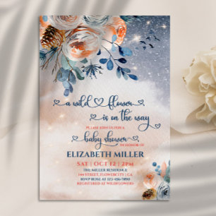 A Blue Wildflower On Her Way Baby Shower Invitation