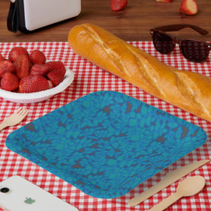 A blue wrapping paper with a creative arts pattern paper plate