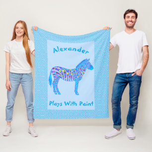 A Blue Zebra Dots Stripes Plays With Paint Cosy Fleece Blanket