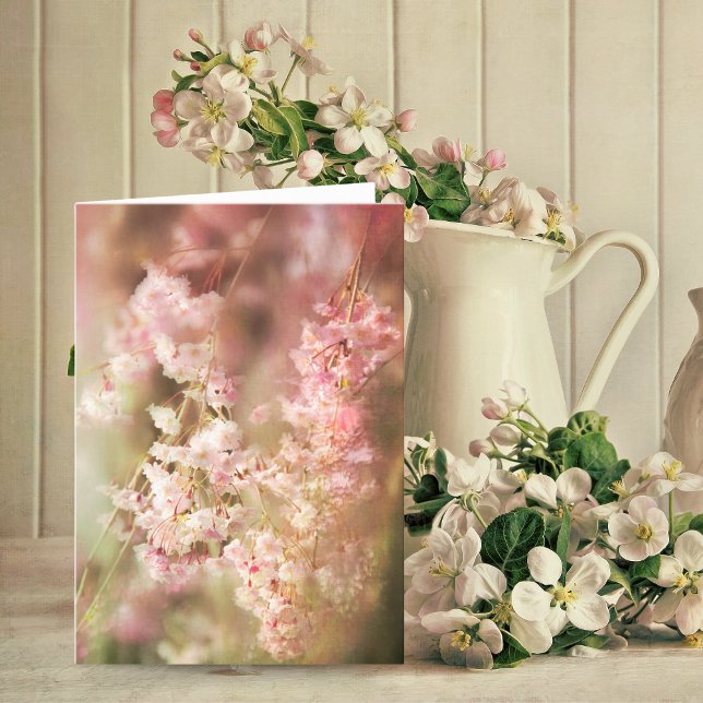 A Blur Of Pink Weeping Willow Blank Card (Charming pink weeping willow card, perfect for heartfelt, personalized messages.)