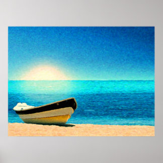 A boat beneath a sunny sky poster