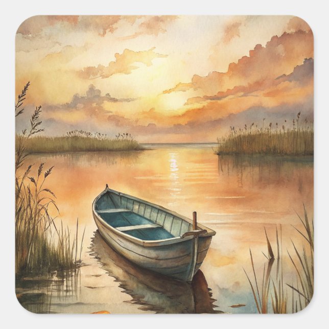 A Boat on the Lake Square Sticker (Front)