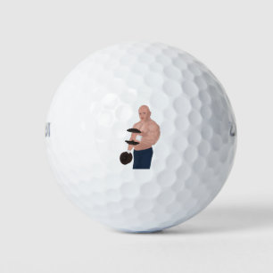 A bodybuilder daddy training with dumbbells golf balls