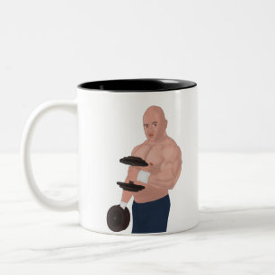 A bodybuilder daddy training with dumbbells Two-Tone coffee mug