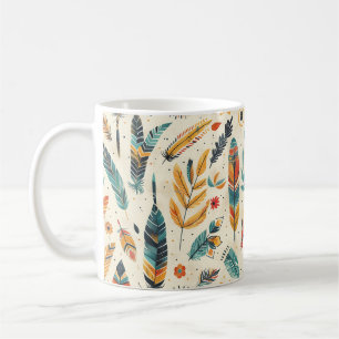A bohemian-inspired light colored pattern coffee mug