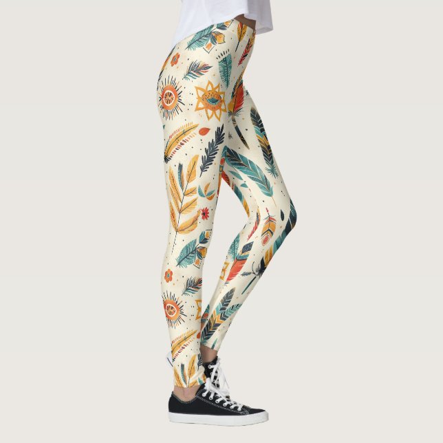 A bohemian-inspired light colored pattern  leggings (Right)