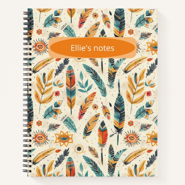 A bohemian-inspired light colored pattern  notebook (Front)