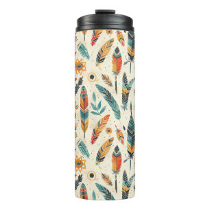 A bohemian-inspired light colored pattern thermal tumbler