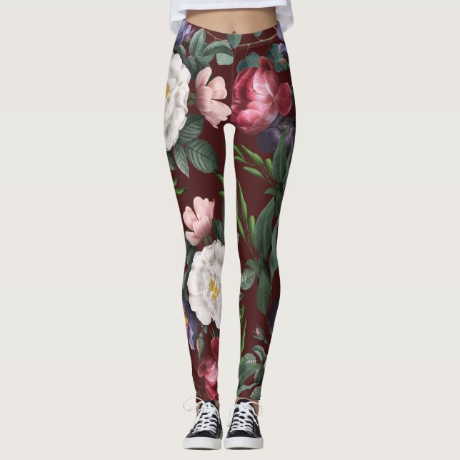 A boho luxury pattern for music festival party red leggings (Front)