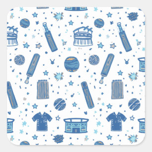 A bold and hand-drawn cricket doodle pattern fille square sticker