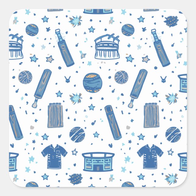 A bold and hand-drawn cricket doodle pattern fille square sticker (Front)