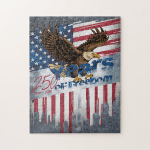 A bold, distressed illustration of an eagle jigsaw puzzle
