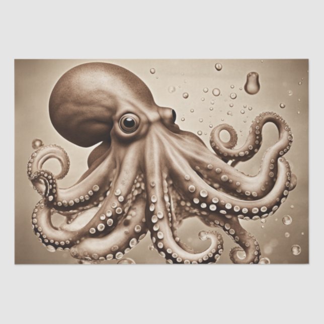 A Bold Pop Art Sepia Octopus Decoupage Design Tissue Paper (Front)
