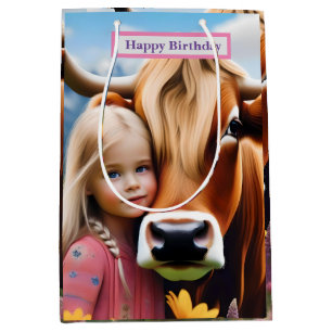 **"A Bond of the Highlands: A Child and Her Cow"** Medium Gift Bag