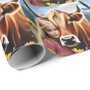**"A Bond of the Highlands: A Child and Her Cow"** Wrapping Paper