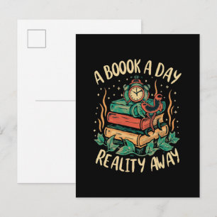 A book a day keep Reality away Invitation Postcard
