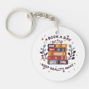A book a day keep reality away key ring