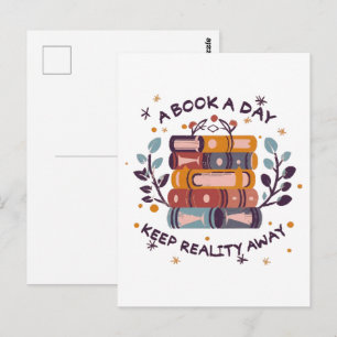A book a day keep reality away postcard