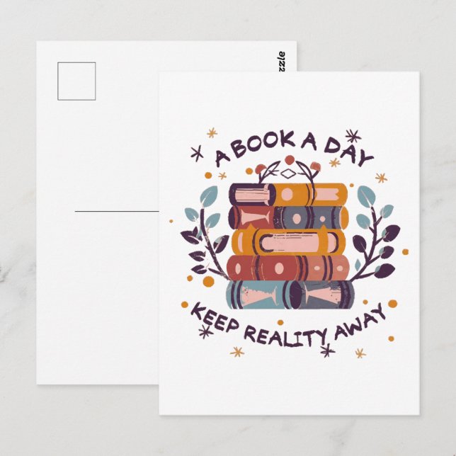 A book a day keep reality away postcard (Front/Back)