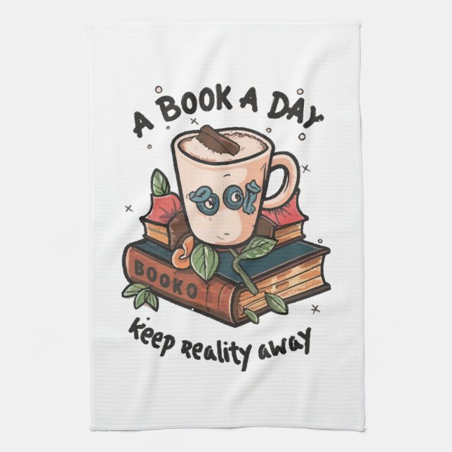 A book a day keep Reality away Tea Towel (Vertical)