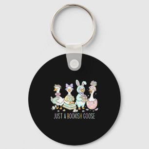 A bookish goose bunny easter day reading book key ring