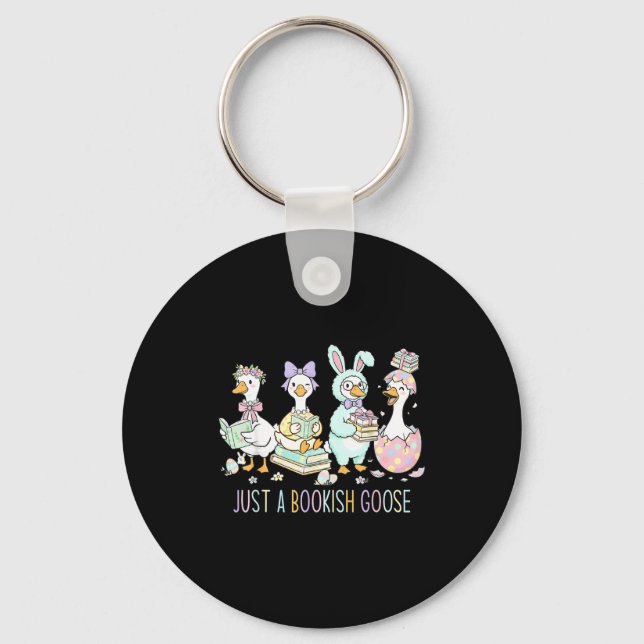 A bookish goose bunny easter day reading book key ring (Front)