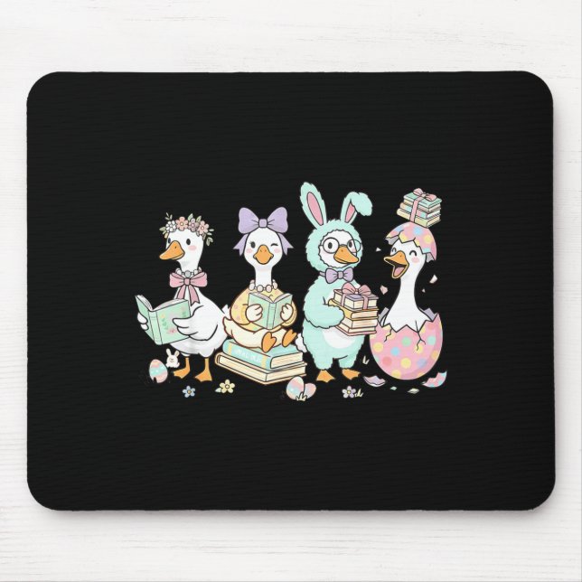 A bookish goose bunny easter day reading book mouse pad (Front)