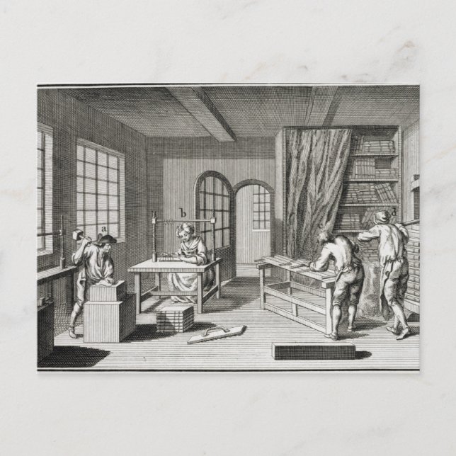 A bookmaker's workshop, from the 'Encyclopedie des Postcard (Front)