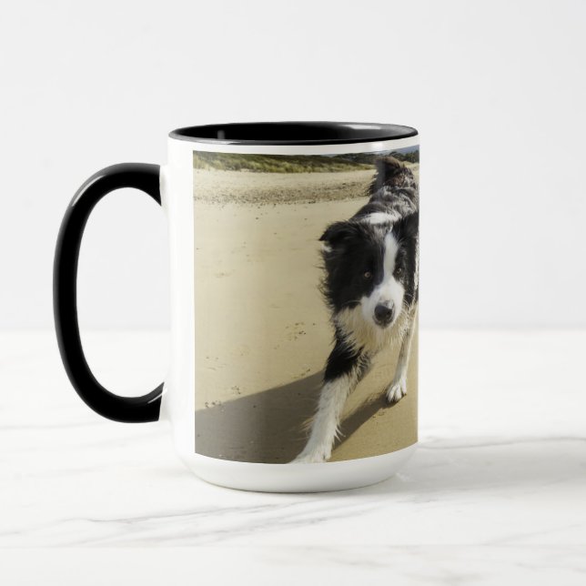 A Border Collie Dog Running On The Beach Mug (Left)
