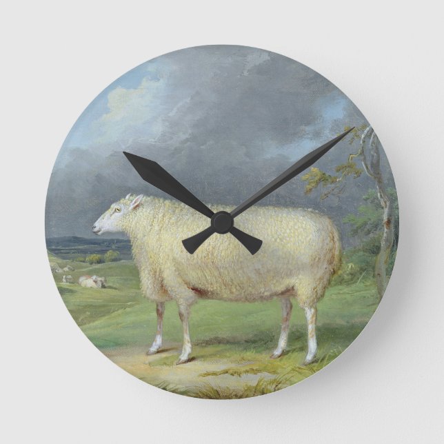 A Border Leicester Ewe (oil on canvas) Round Clock (Front)