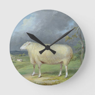 A Border Leicester Ewe (oil on canvas) Round Clock