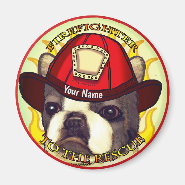 A Boston Terrier Firefighter  Magnet (Front)