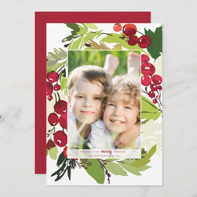 A Botanical Christmas Holiday Flat Card (Front/Back)