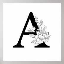 A botanical monogram. Letter initial with peonies