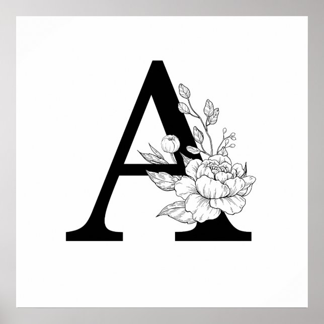 A botanical monogram. Letter initial with peonies Poster (Front)