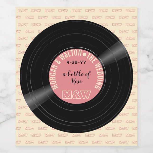 A Bottle of Rosé Vinyl Record Monogram Custom Wine Label (Single Label)