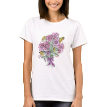 A bouquet of colourful flowers on t-shirt