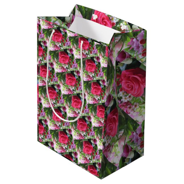 A Bouquet of Flowers Including Red Roses   Medium Gift Bag (Back Angled)