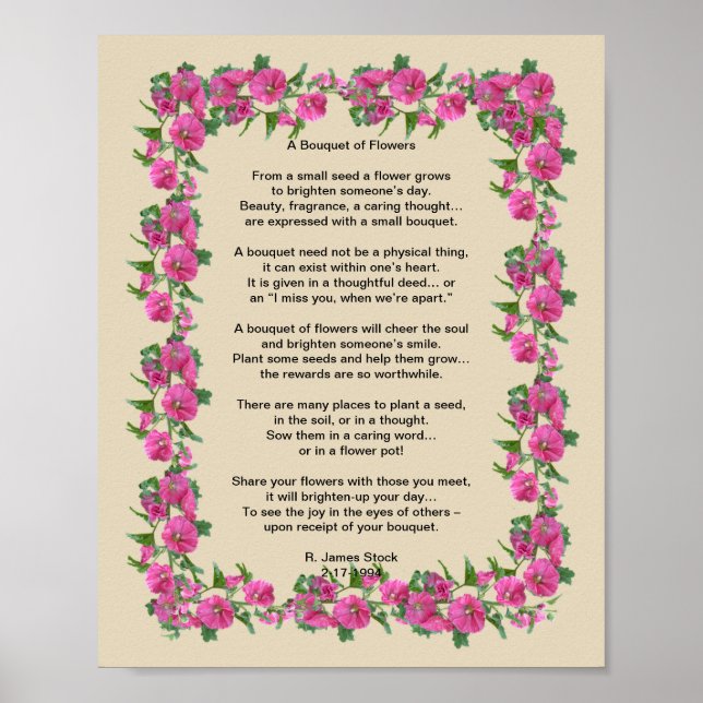 "A Bouquet of Flowers" Poem on an 8x10 poster (Front)