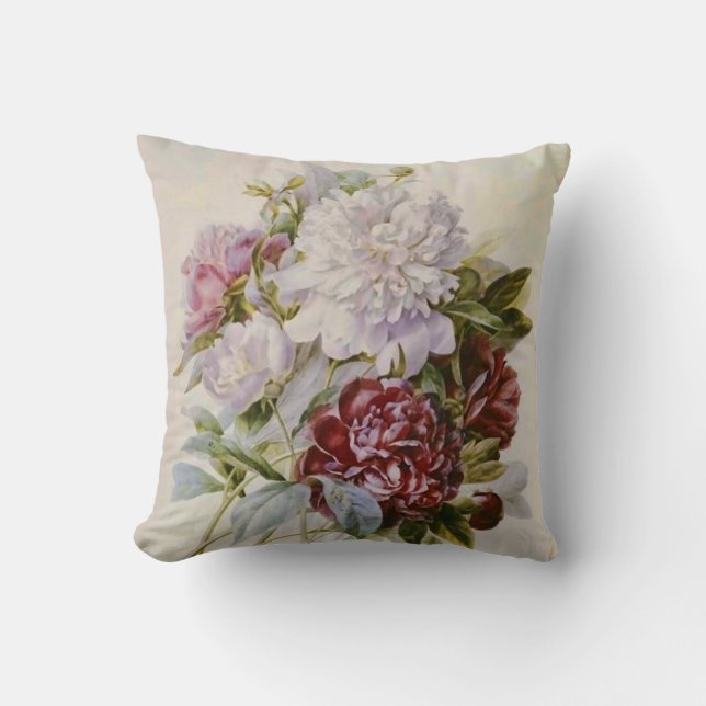 A Bouquet of Peony Flowers by Pierre Redoute Cushion (Front)