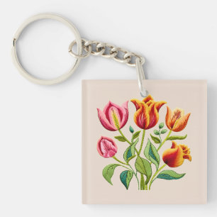 A Bouquet of Red Tulips Acrylic Keychain 