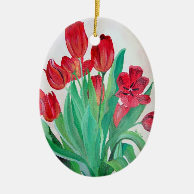 A Bouquet of Red Tulips Ceramic Tree Decoration (Front)
